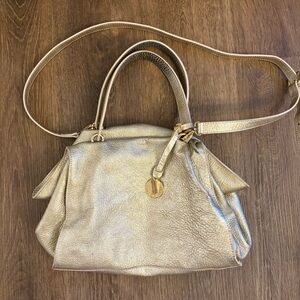 Laura Di Maggio Italian Leather Satchel Bag Gold Top-Handle hob crossbody